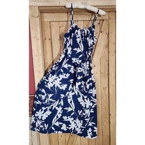 Blue White Floral Maxi Midi Dress Emma & Michele maxi beach cruise keyhole Belt